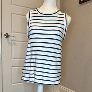 LOFT Blue and White Relaxed Sleeveless Harbour Tank Top